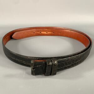 KLEINBERG SHERRILL Size 46 Black Croc Embossed Leather Belt